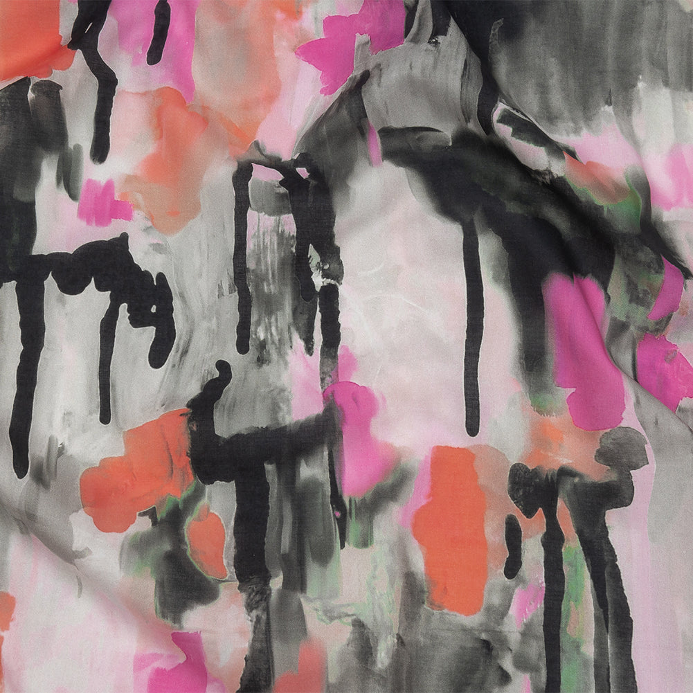 Cotton Voile - Pink and Orange Abstract Paint Drips - Painted Aspirations Print - Mood Exclusive Metro Collection - Joann Fabrics