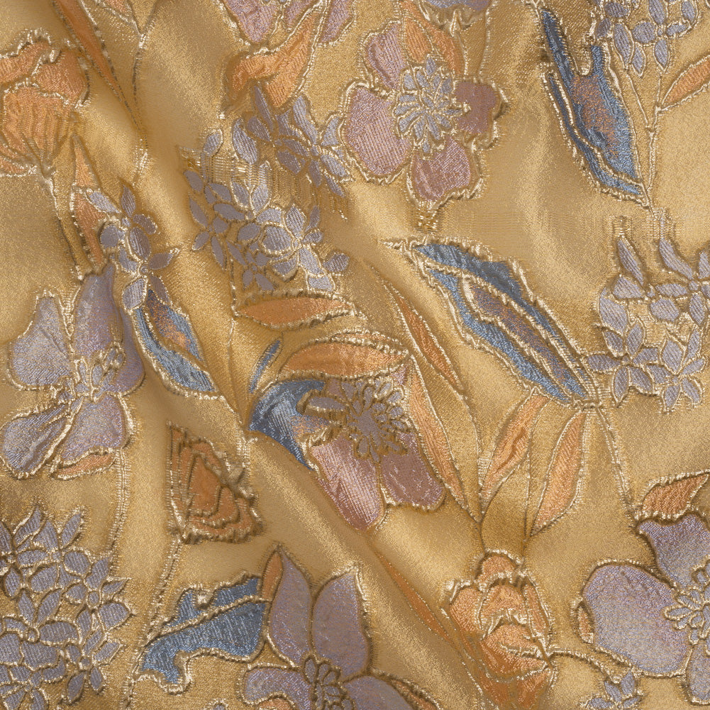 Metallic Burnout Brocade - Gold, Lilac and Country Blue Festive Florals - Joann Fabrics