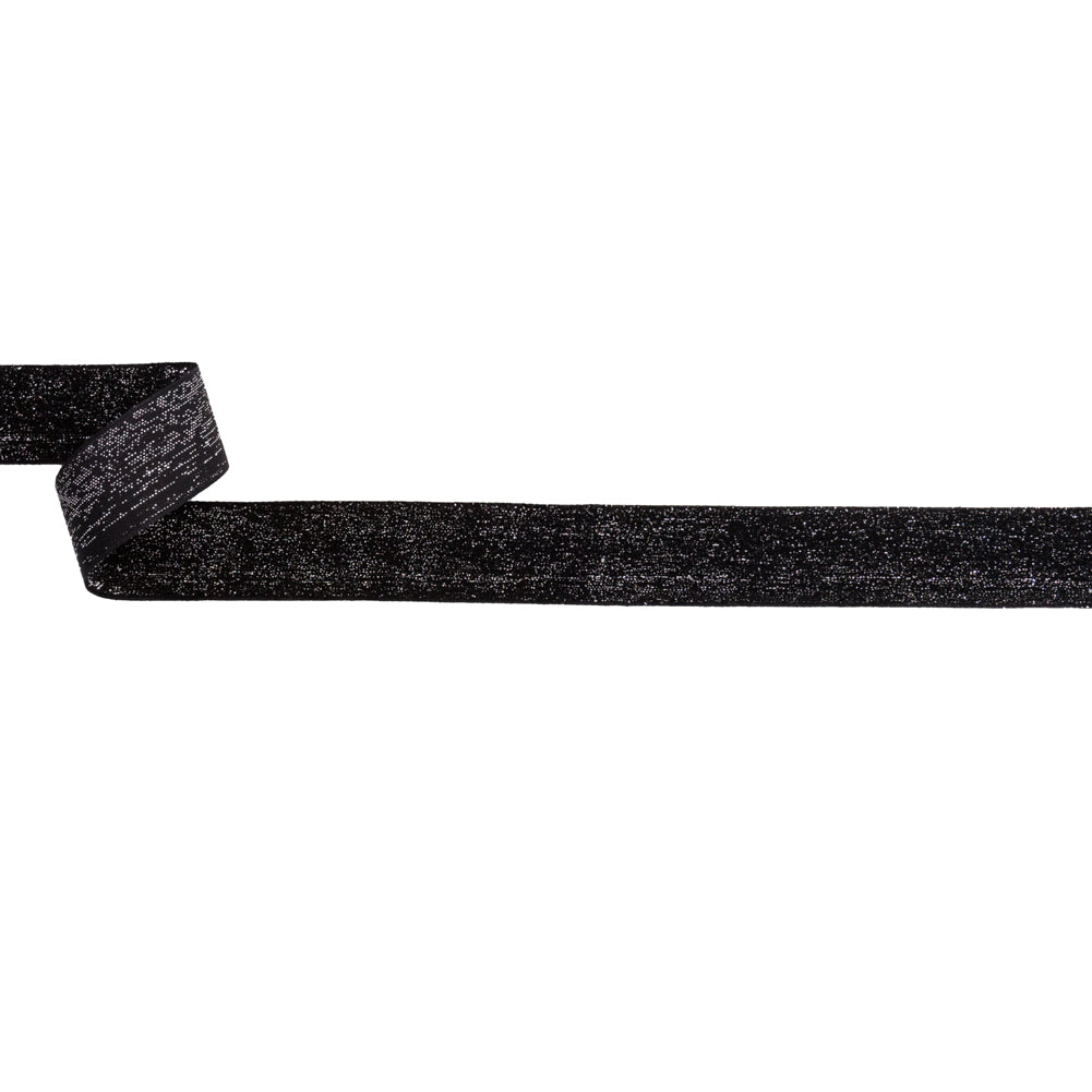 Italian Black and Silver Glitter Velvet Ribbon - 1