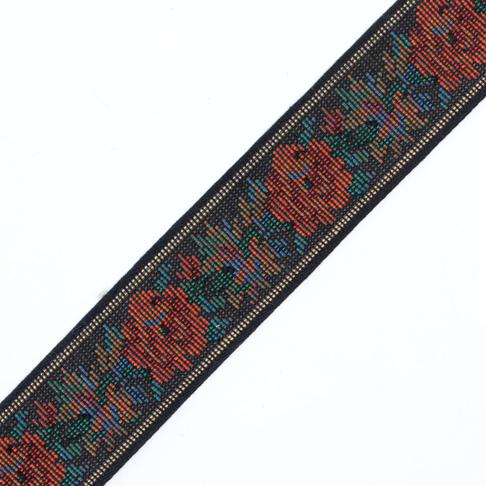 Orange and Black Floral Jacquard Ribbon - 1.125