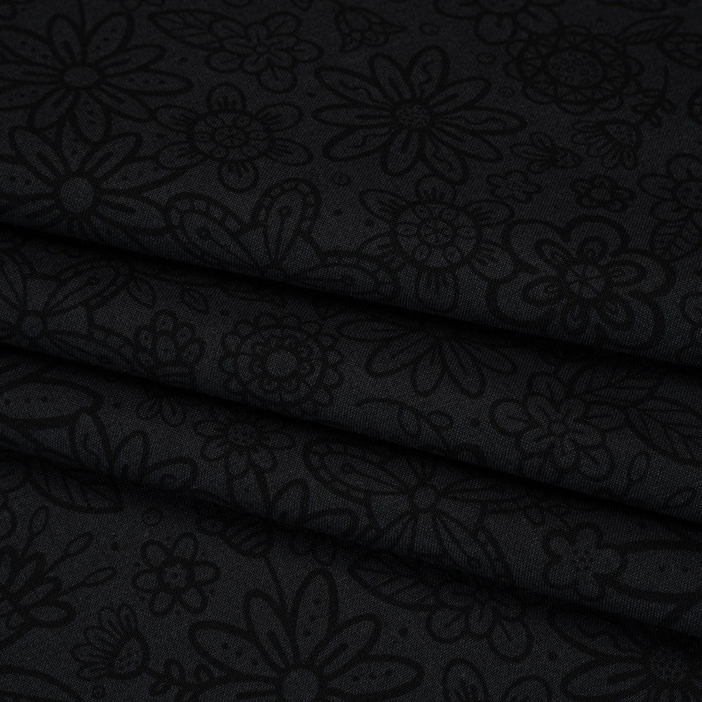 Printed Quilting Cotton by Patrick Lose for Northcott - Black on Black Groovy Garden Floral - Basically Black & White Collection - Joann Fabrics