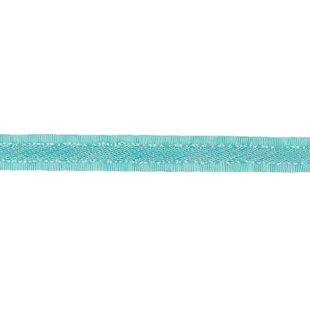 Turquoise Twill Ribbon with Ruffled Grosgrain Borders - 0.375