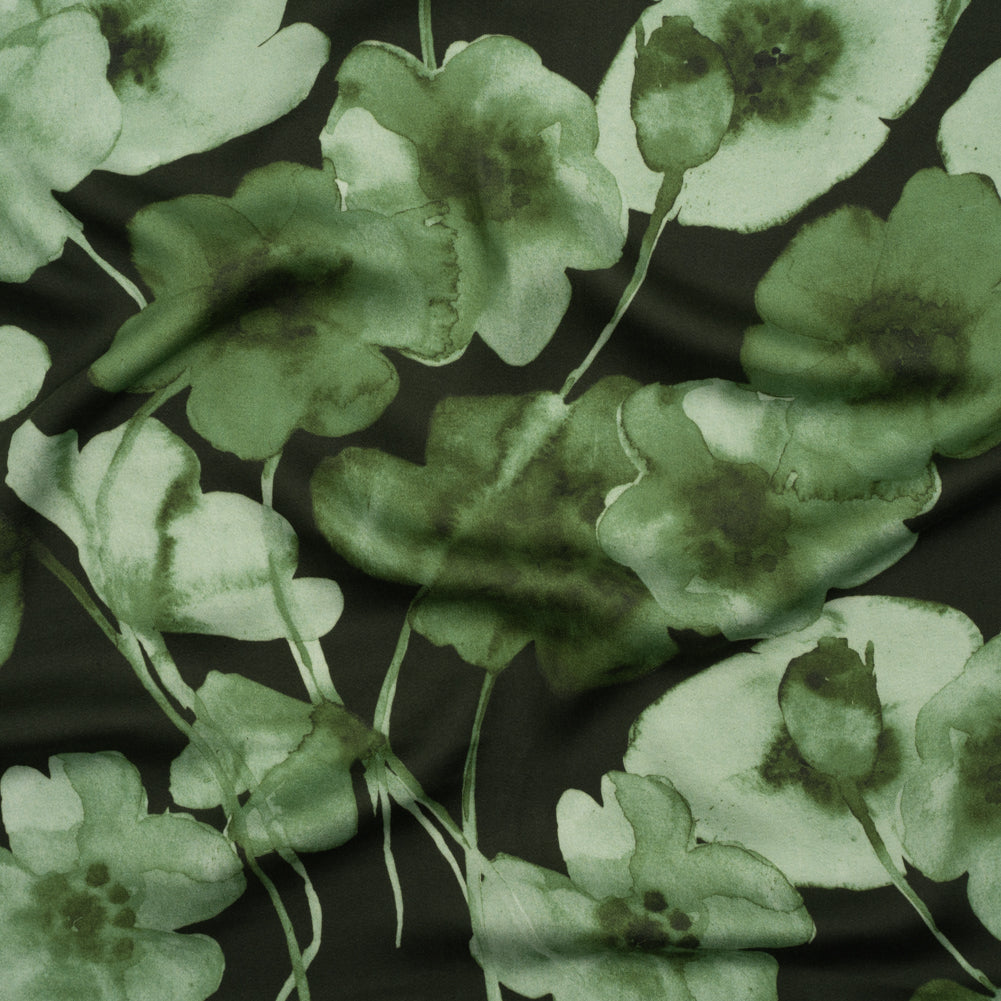 Rayon Challis - Green Painterly Flowers - Coastal Clover Print - Mood Exclusive Acadia Collection - Joann Fabrics