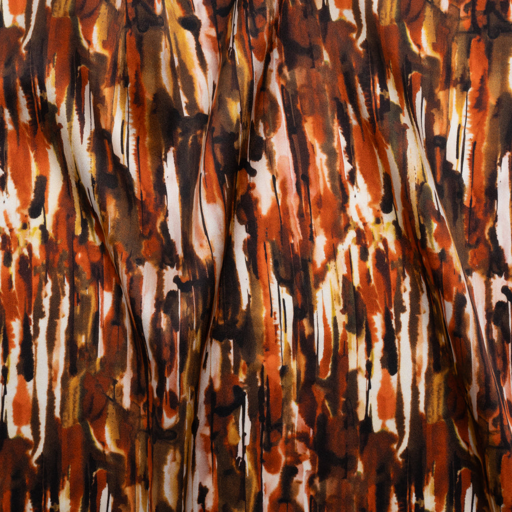 Silk Charmeuse 19mm - Brown, Red Orange and Yellow Ochre Painterly Striations - Joann Fabrics