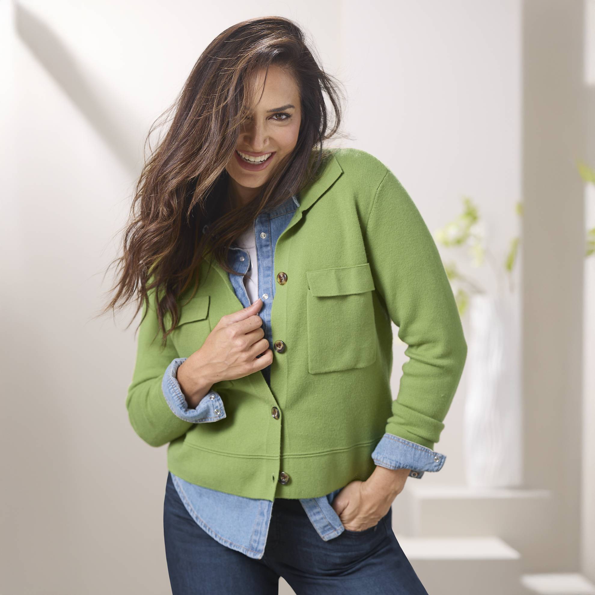 Tribal® Double-Knit Cardigan, Button Front, Collar, Pockets - Northstyle Catalog
