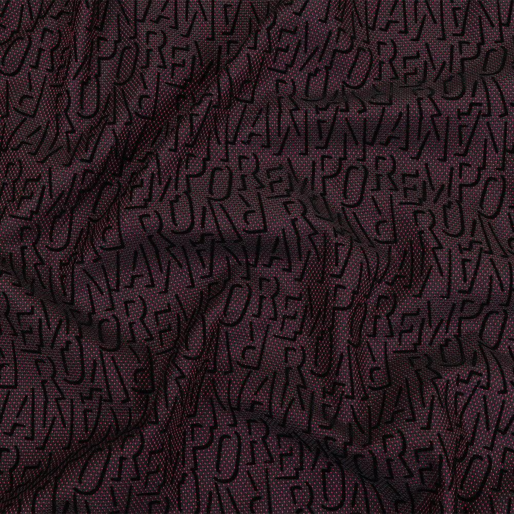 Black Flocked Drop Shadow Letters on Windsor Wine and Black Spotted Cotton Dobby - Joann Fabrics
