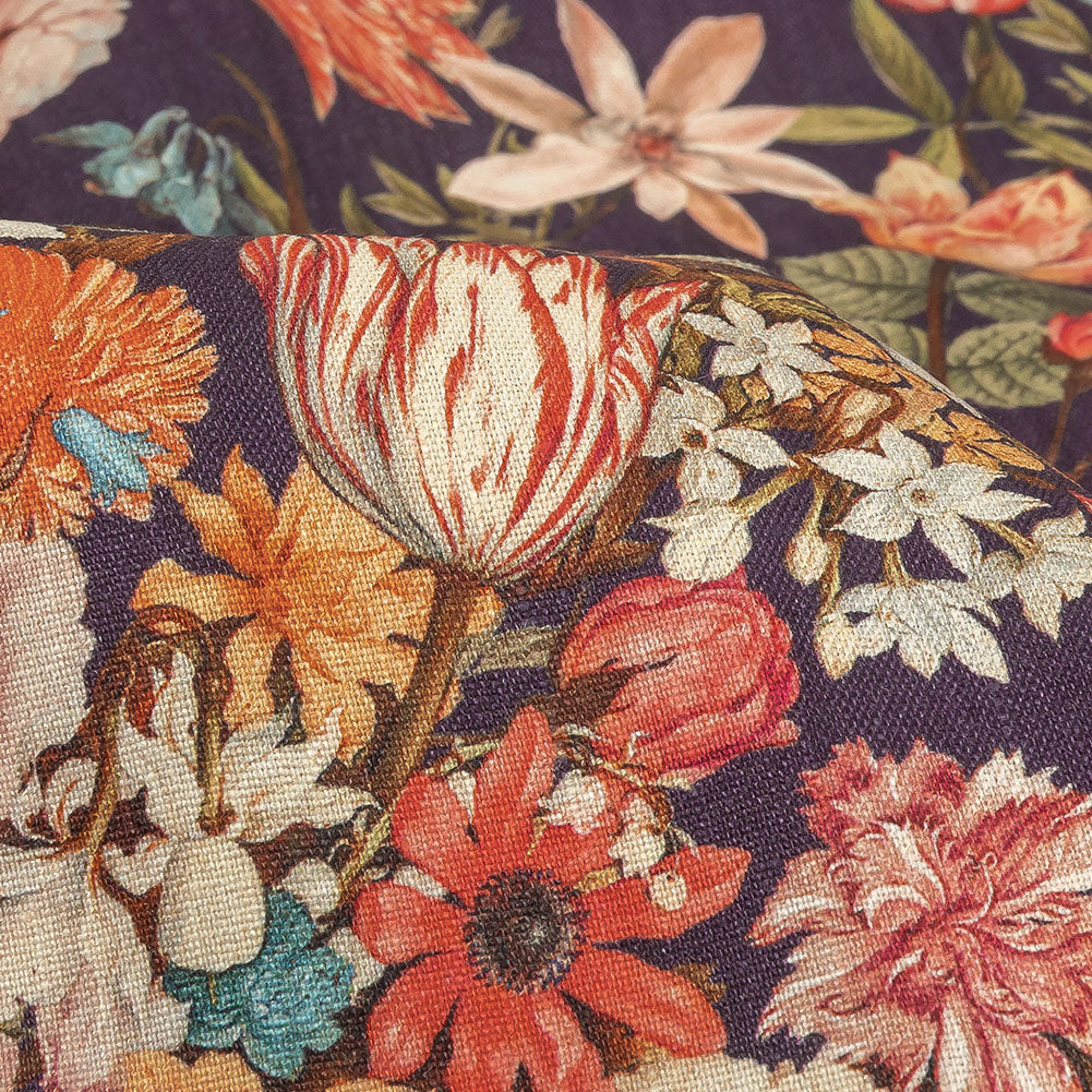 Red, Orange and Eggplant Bouquets Stretch Linen and Rayon Woven - Joann Fabrics