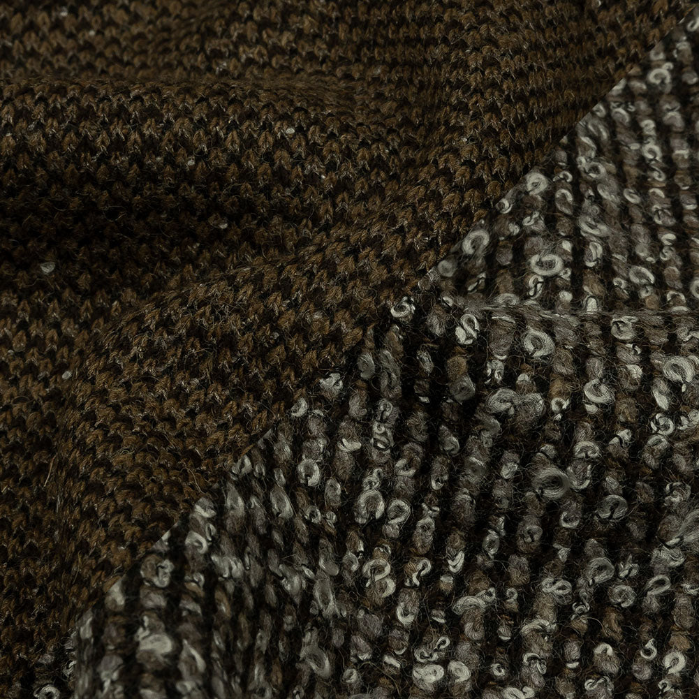 Famous Designer White, Brown and Taupe Striped Blended Wool Knit Boucle - Joann Fabrics