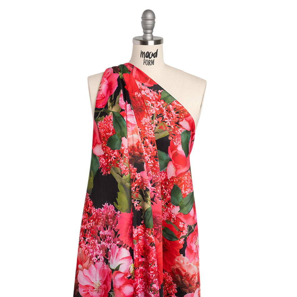 Polyester Crepe-Back Satin - Pink, Red and Black Floral - Mood Exclusive Chrysanthemum Clarity Print - Joann Fabrics