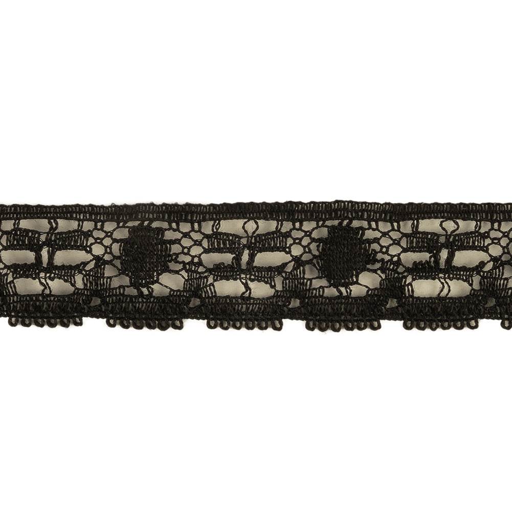 Black Abstracted Floral Cotton Blend Lace Trim - 0.75