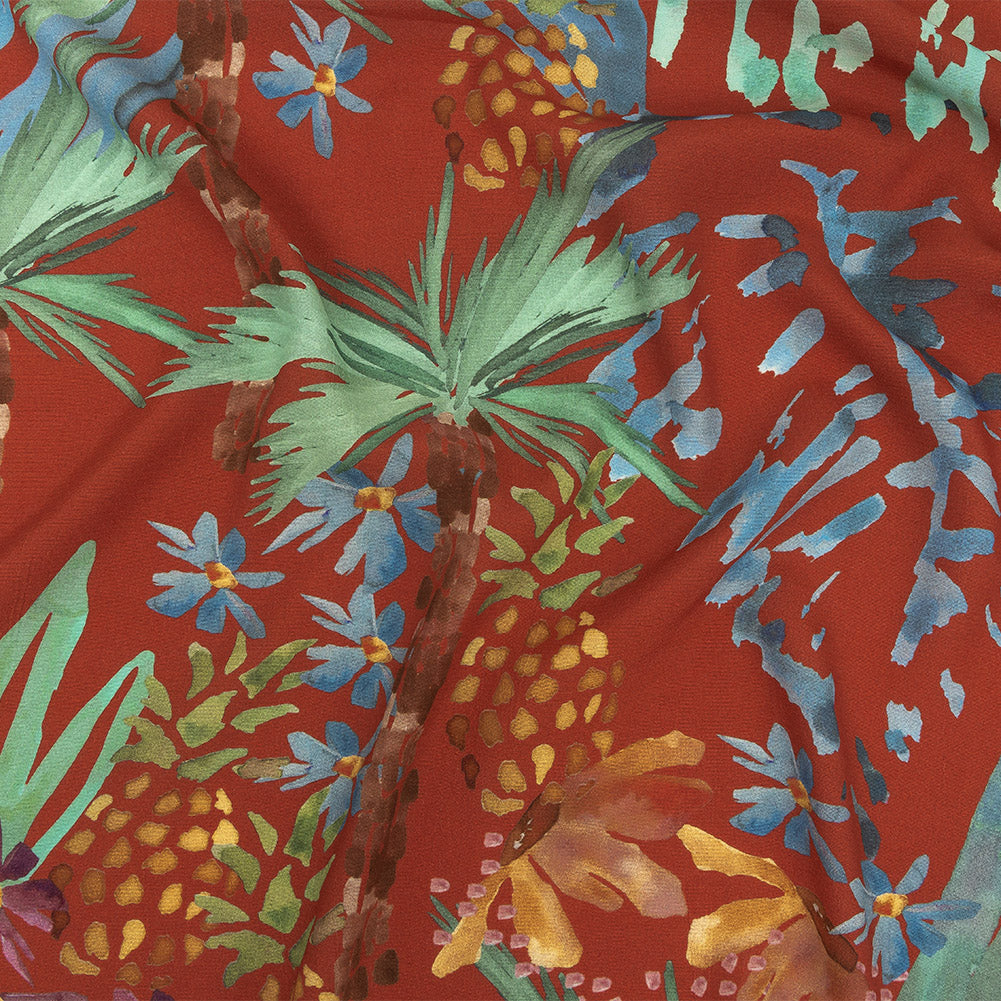 Sustainable Viscose Woven Print - Red-Orange and Green Painterly Palm Trees - Mood Exclusive Sundrenched Splash - Joann Fabrics