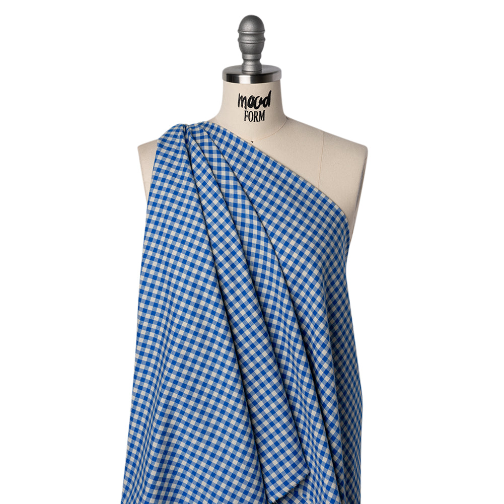 Cotton Twill Flannel - Cerulean Blue and Cream Gingham Check - Designer Deadstock - Joann Fabrics