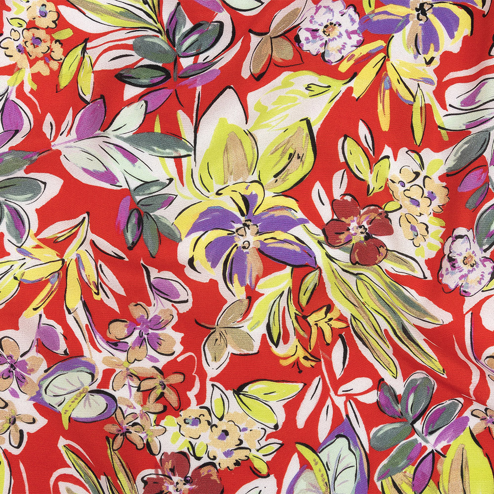 Sustainable Viscose Woven Print - Scarlet, Purple and Yellow Floral - Mood Exclusive Greenhouse Gala - Joann Fabrics