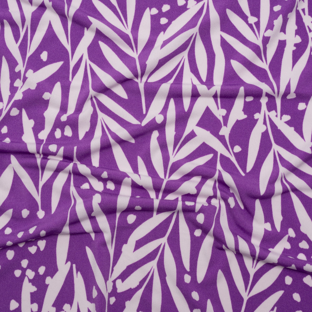 Stretch Polyester Tricot - Purple and Off White Leafy Stems - Designer Deadstock - Joann Fabrics