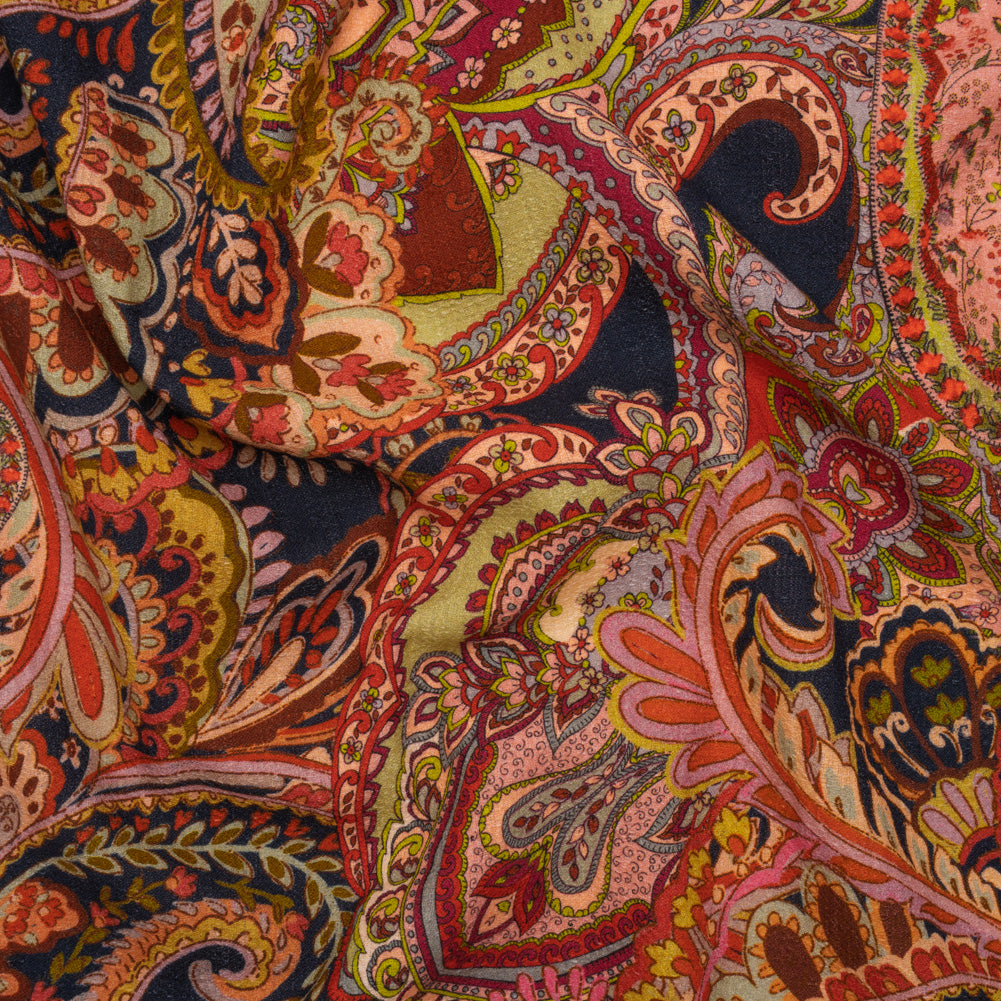 Slubbed Gauzy Cotton Woven - Lime Green, Navy Blue and Pink Paisley - Mood Exclusive Painted Paisley Print - Joann Fabrics
