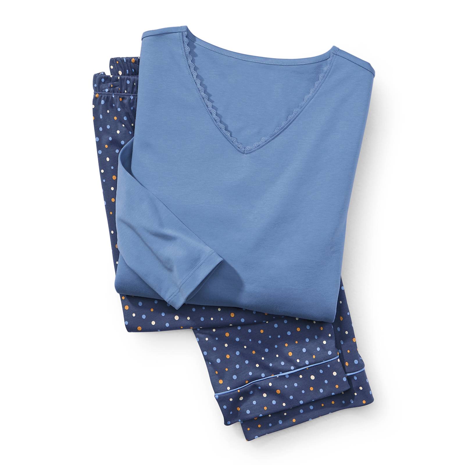 Peruvian Cotton Knit Dot-Print Pajama Set - Northstyle Catalog