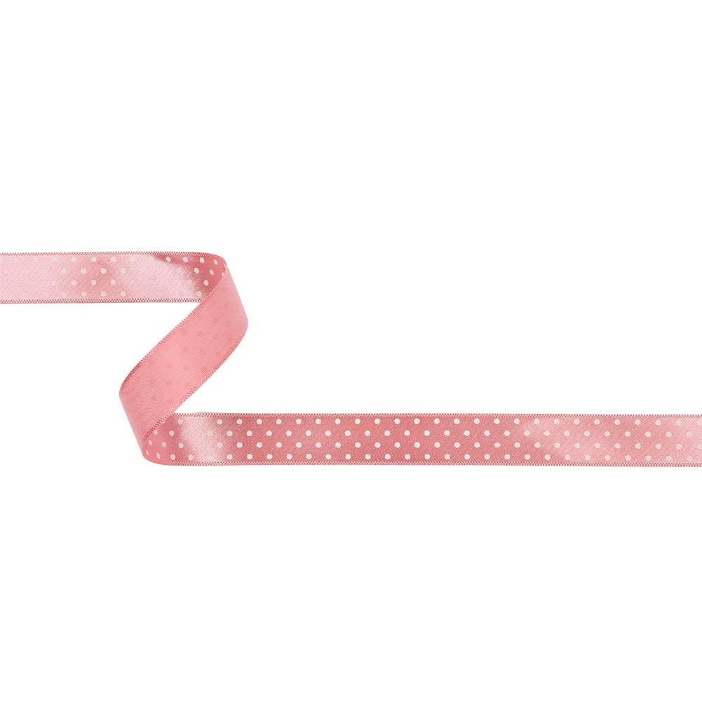 Flamingo and White Polka Dot Satin Ribbon - 0.625