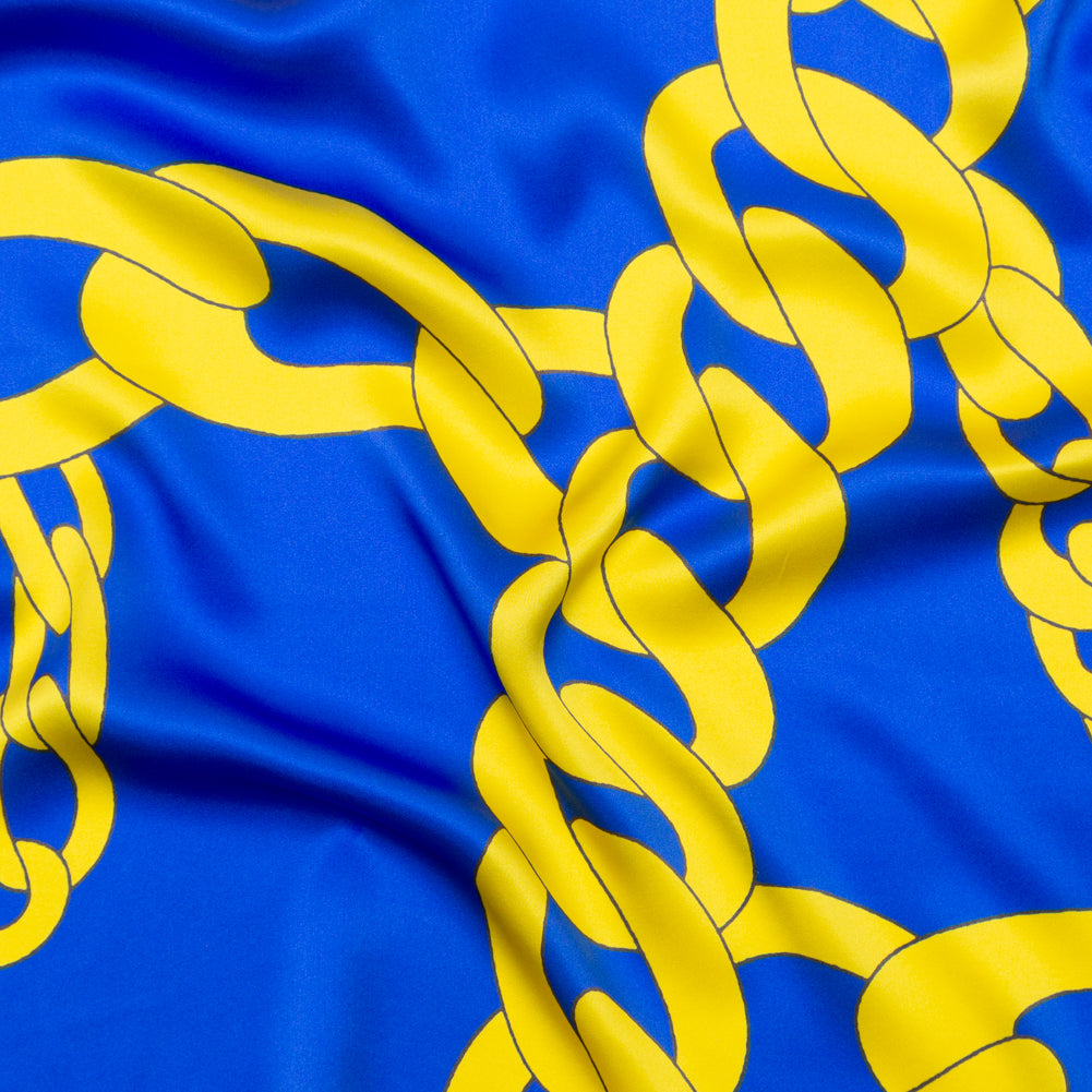 Mood Exclusive Italian Blue and Yellow Large Chains Digitally Printed Silk Charmeuse - Joann Fabrics