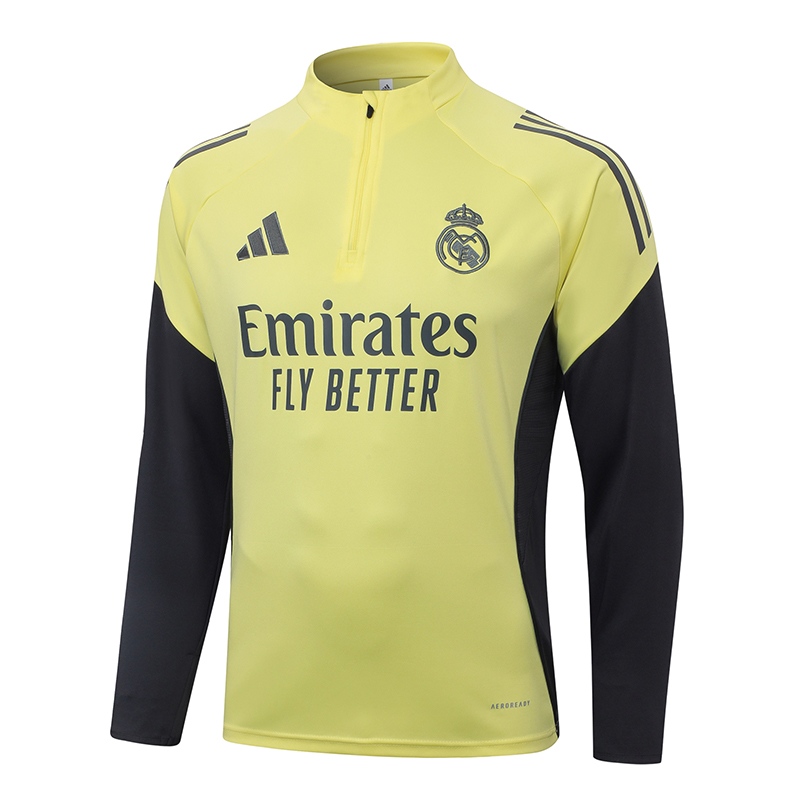 2025-2026 Real Madrid Light yellow Half-Pull Training Suit Football Shirt 1:1 Thai Quality Set