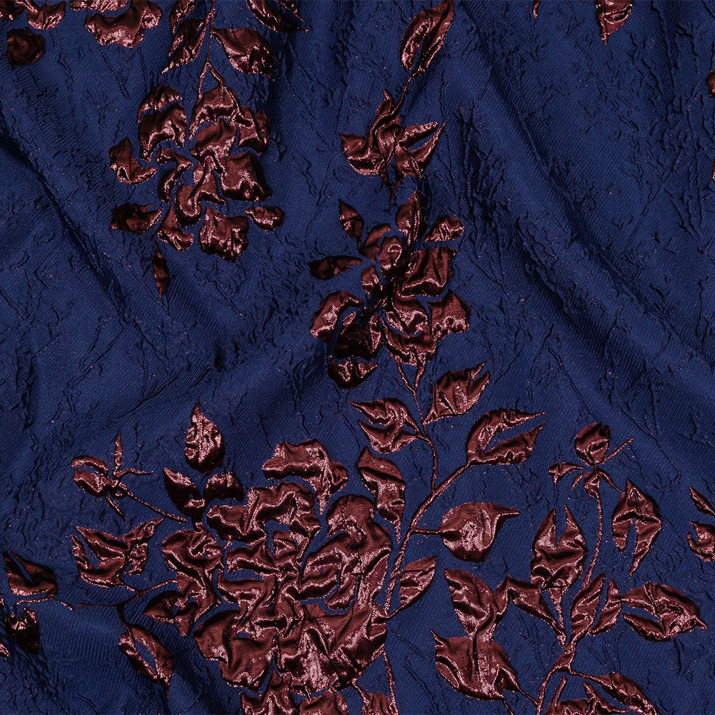 Metallic Aubergine and Blue Depths Roses and Leaves Luxury Brocade - Joann Fabrics