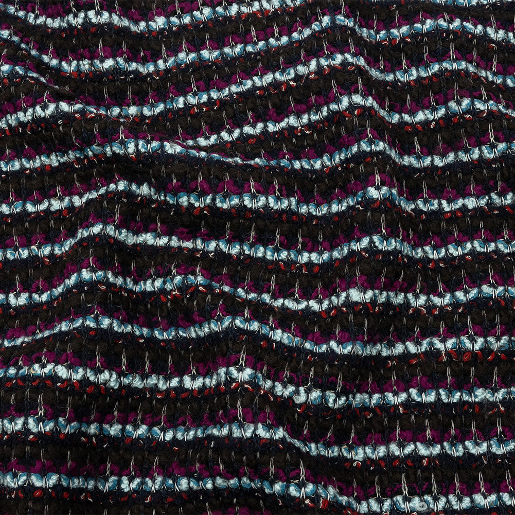 Navy, Sky Blue and Red Violet Striped Boucle Chunky Wool Sweater Knit - Joann Fabrics