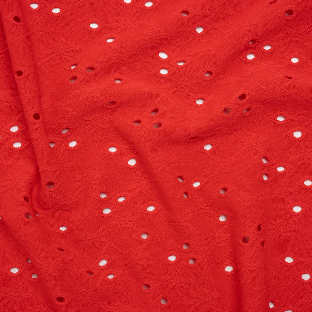 Stretch Polyester Eyelet Jersey - Coral Red Tiny Flower Vines - Designer Deadstock - Joann Fabrics