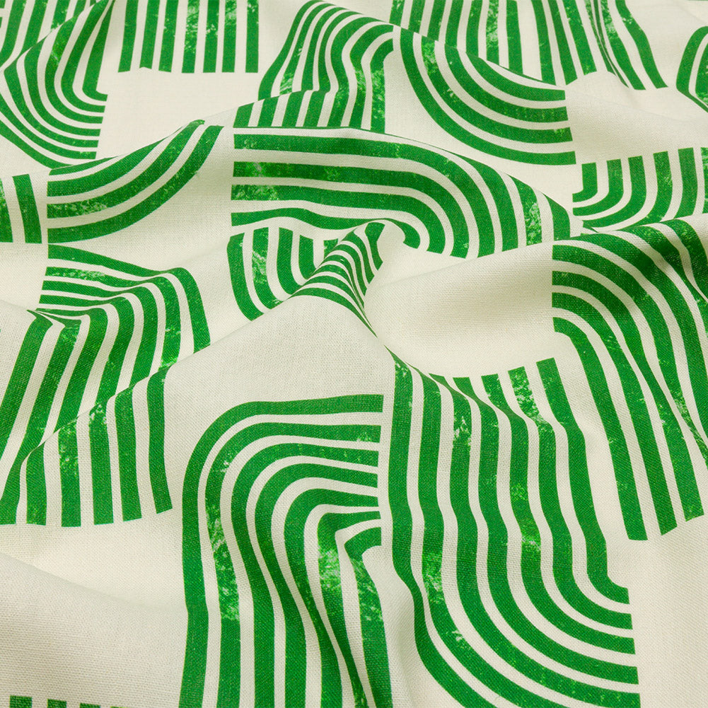 Linen and Rayon Woven - Green Geometric Arches - Submarine Dream Print - Mood Exclusive Palm Beach Collection - Joann Fabrics