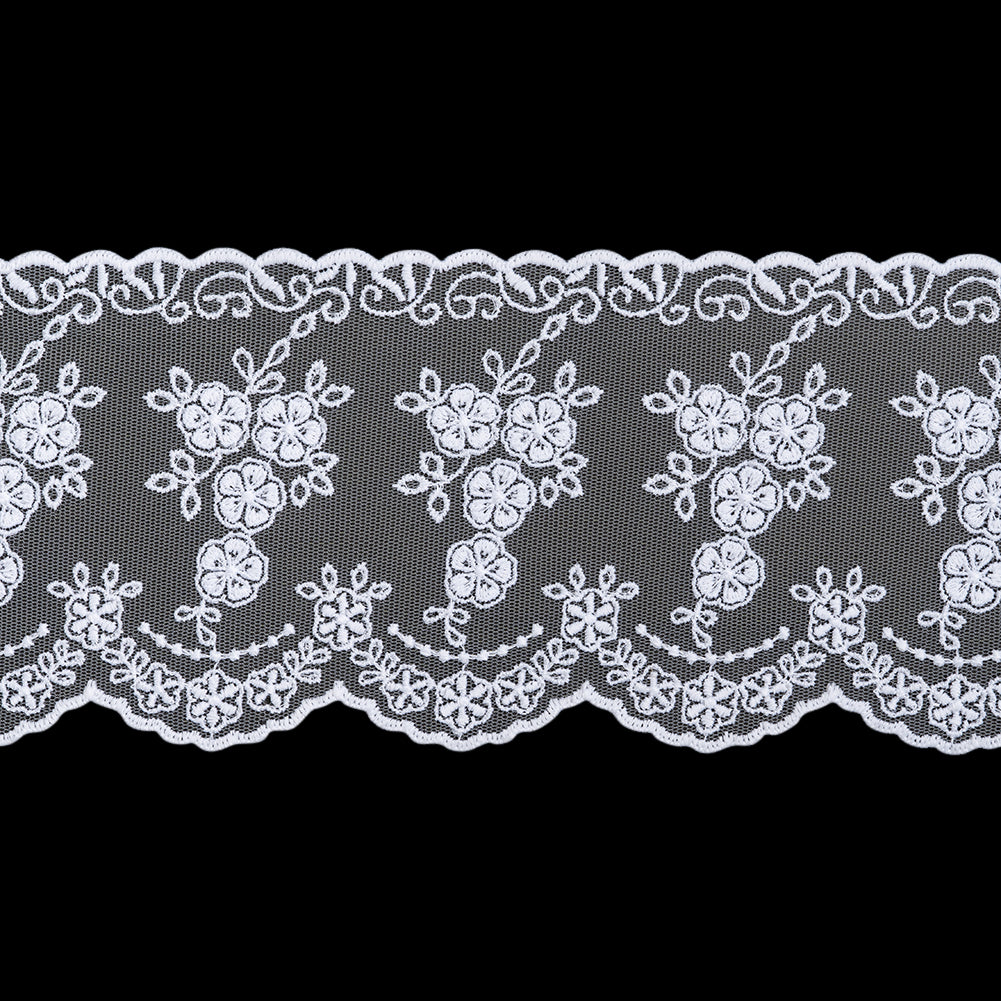Embroidered Lace Tulle Trim with Scalloped Edges - 4.25