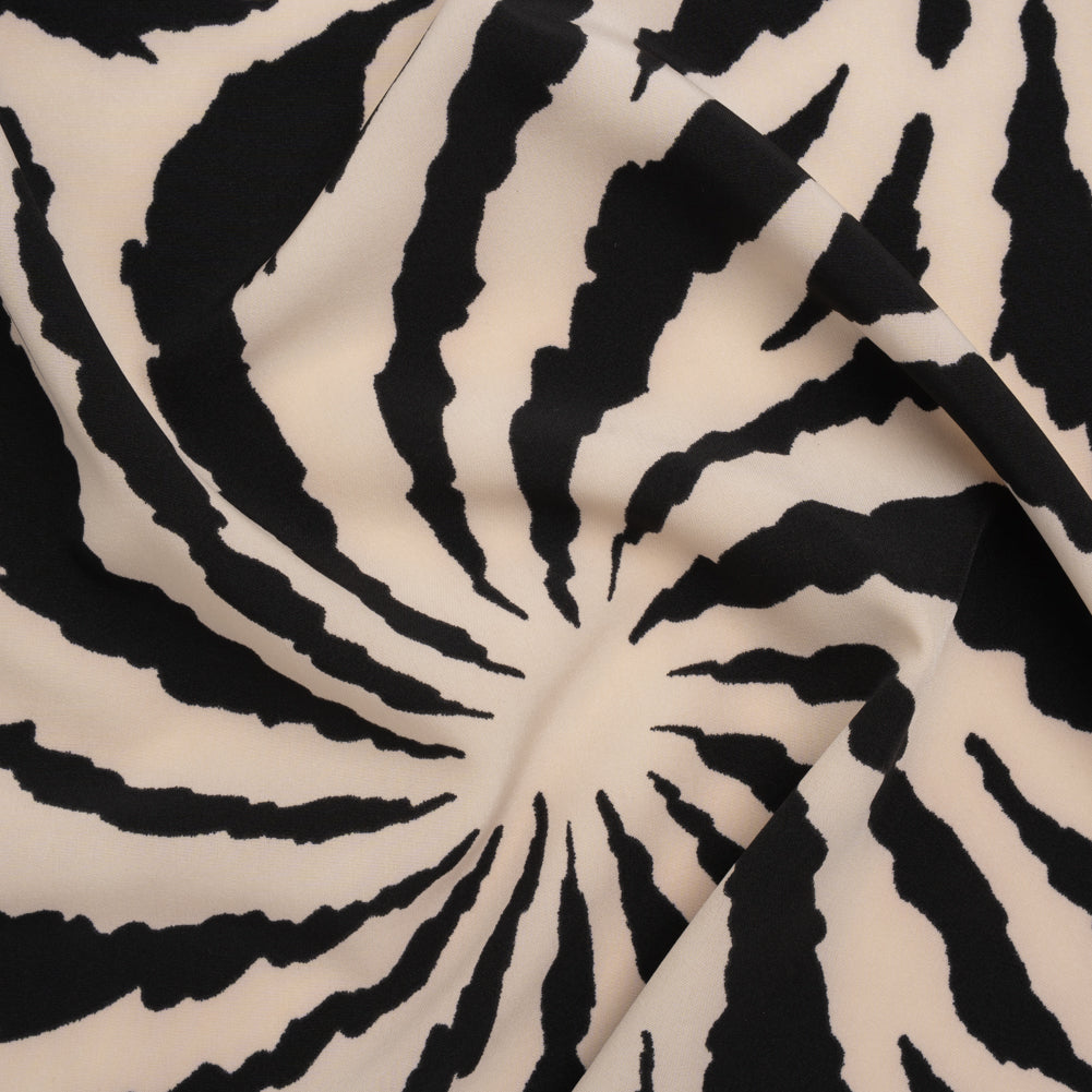 Stretch Polyester Crepe de Chine Print - Bone and Black Abstract Stripe Bursts - Designer Deadstock - Joann Fabrics