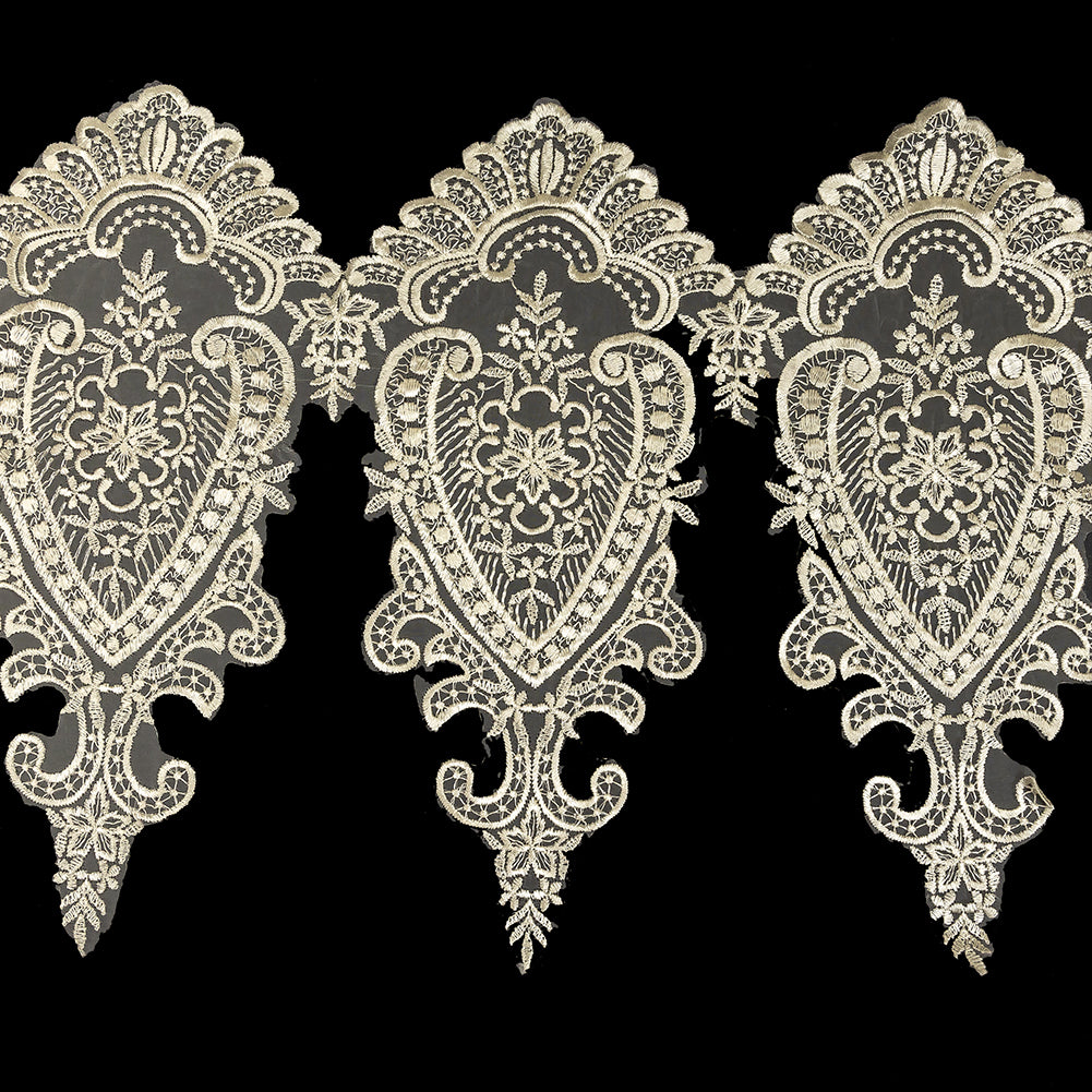 Ivory Paisley and Floral Oversized Embroidered Organza Lace Trim - 14