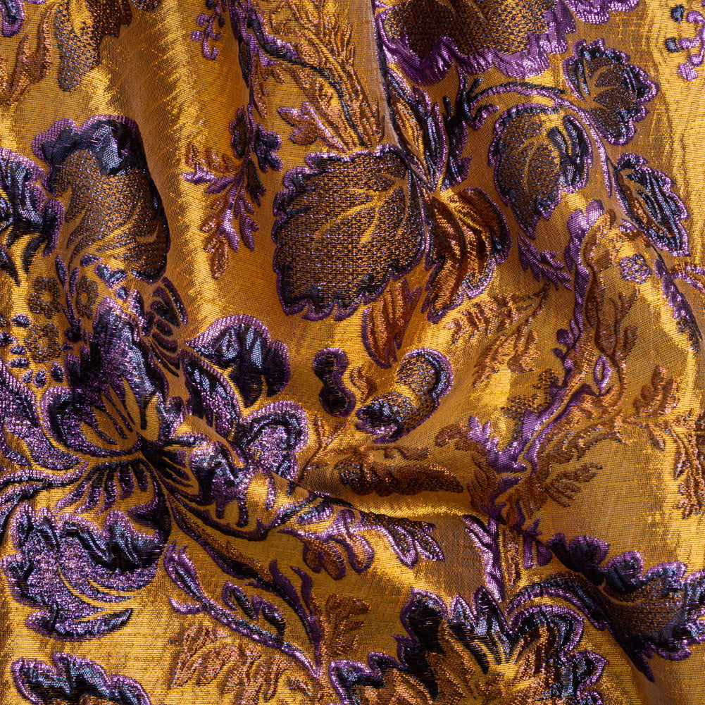 Metallic Antique Gold, Purple and Navy Floral Delight Luxury Brocade - Joann Fabrics