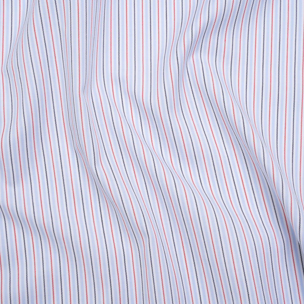 Cotton Twill Shirting - Light Blue, Red and Black Stripes - Deadstock - Joann Fabrics