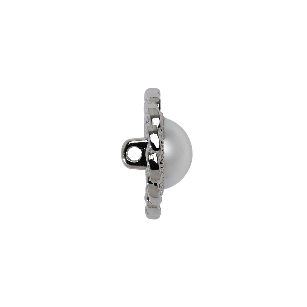 Chain Petal Floral Shank Back Button with Pearl Center - 28L/18mm - Nickel and White - Joann Fabrics