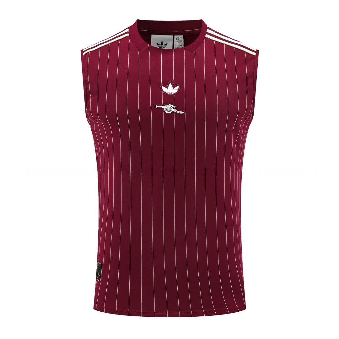 Arsenal 25-26 Retro Style Vest Training Set - Burgundy With White Stripes Top & Pants - UnitedFutballJersey