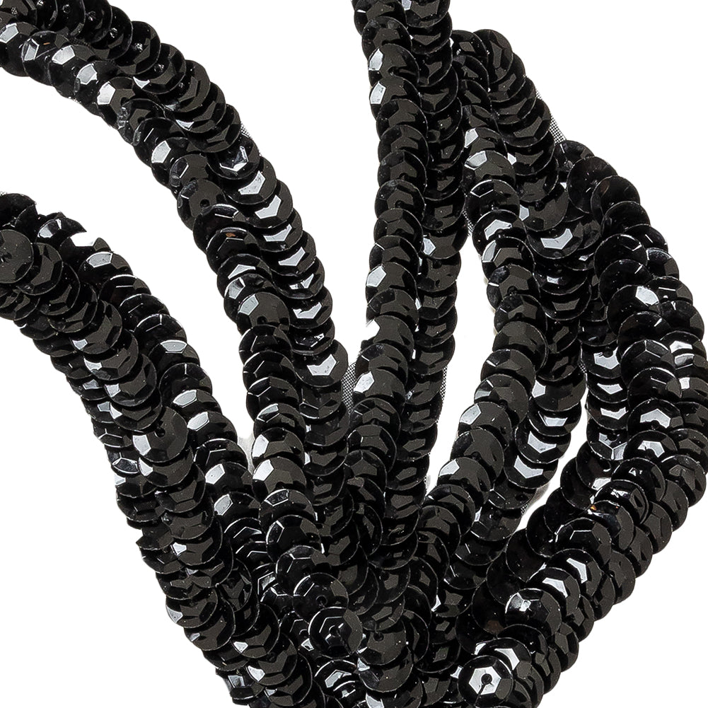 Vintage Black Sequined Abstract Left Side Applique - 5.25