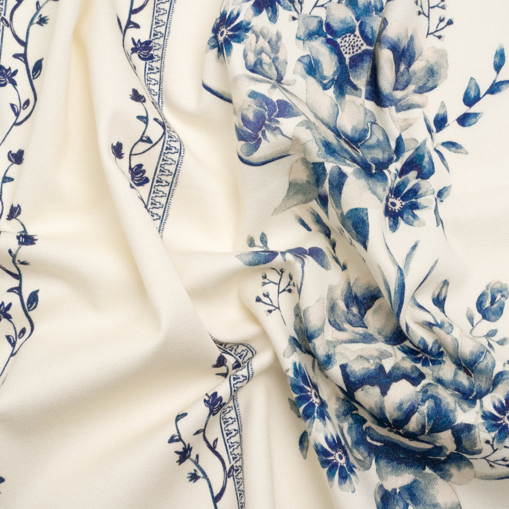 Brushed Stretch Cotton Twill Print - Navy and White Floral Stripes - Mood Exclusive Pathway to Paradise - Joann Fabrics