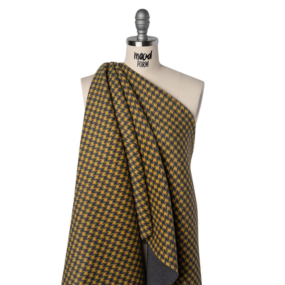 Brushed Wool Double Cloth Coating - Yellow and Gray Houndstooth and Charcoal Heathered - Deadstock - Joann Fabrics