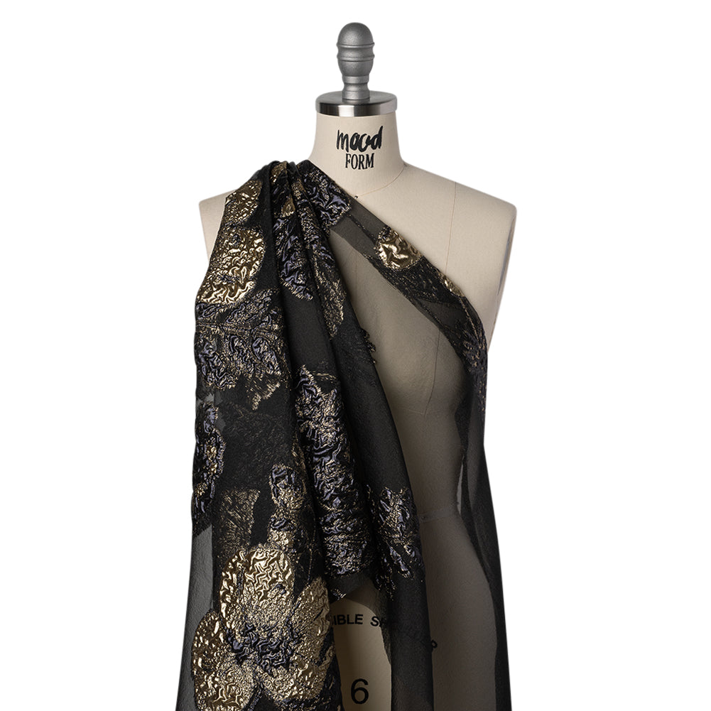 Metallic Polyester Burnout Brocade - Black and Gold Rose Border - Joann Fabrics