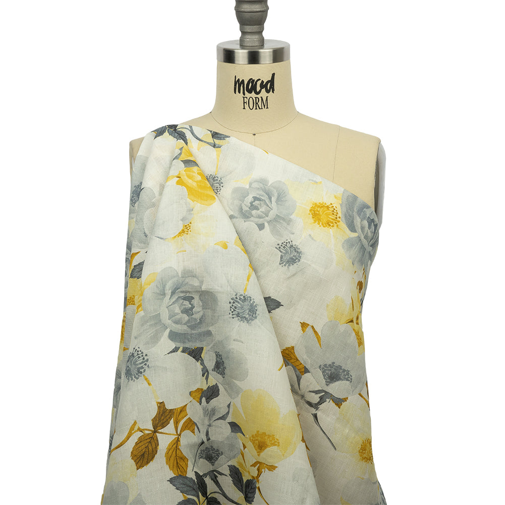 Yellow and Gray Poppy Bouquet Medium Weight Linen Woven - Joann Fabrics