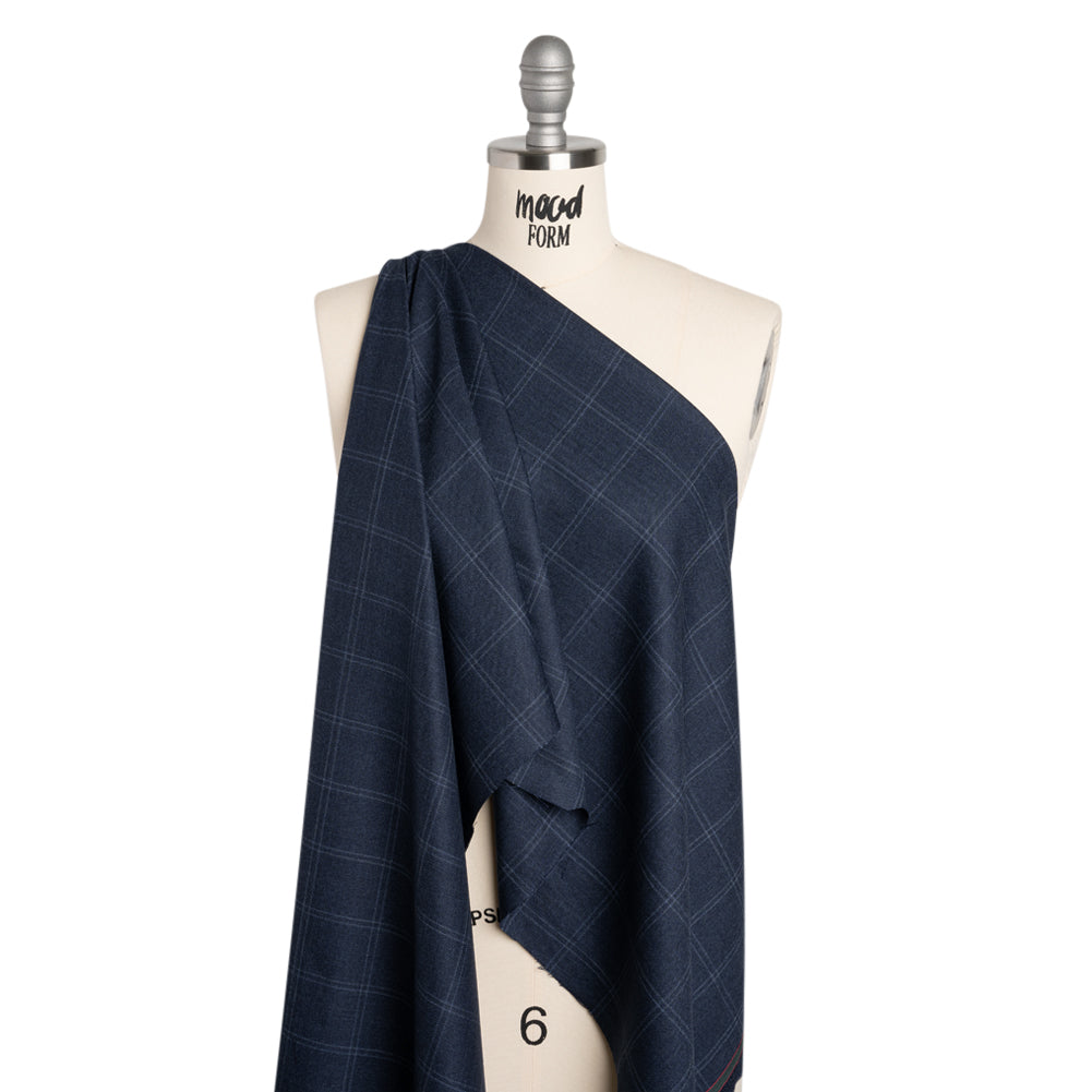 Super 120 Wool Suiting Made in Italy - Blue and White Windowpane Check - Deadstock - Joann Fabrics