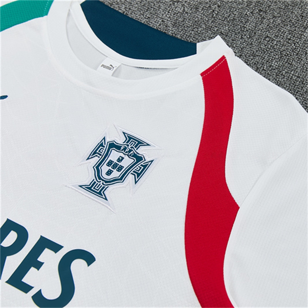 Portugal 2026 Kids Short-Sleeve Training Set - White With Red And Green Accents Top & Dark Blue Pants - UnitedFutballJersey