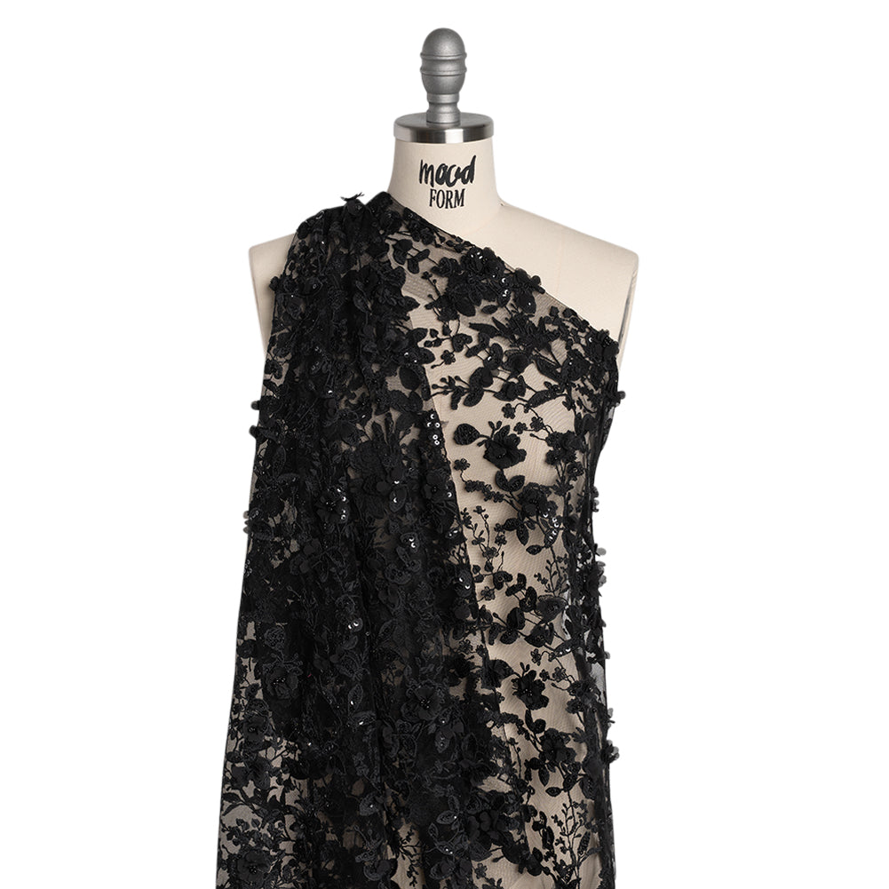 Embroidered 3D Lace with Beads and Sequins - Black Rose Bushes - Joann Fabrics