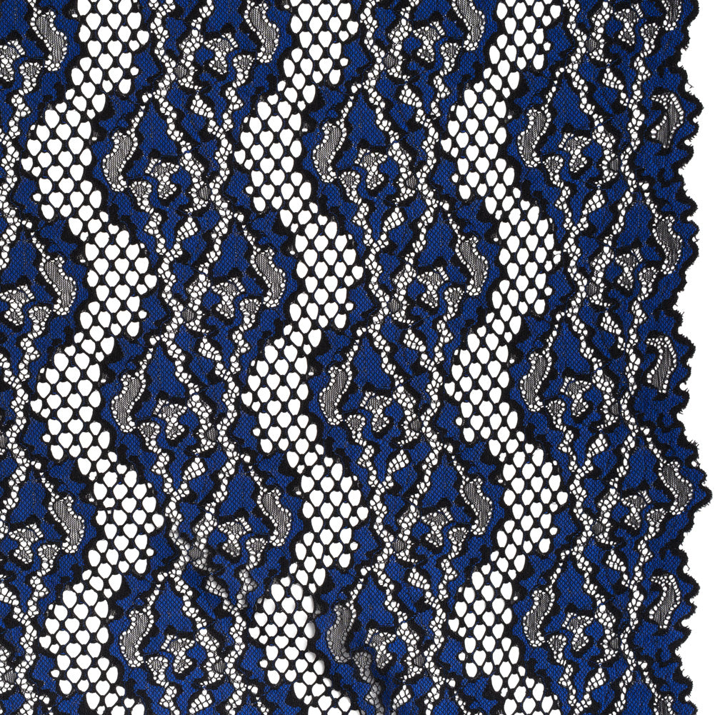 Raschel Lace with Organic Finished Edges - Black and Surf Blue Abstract Wavy Stripes - Joann Fabrics