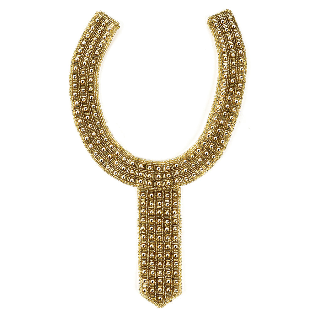 Vintage Fancy Gold Pearl and Gold-lined Beaded Neckline Applique - 13