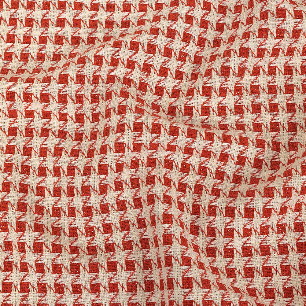 Metallic Dog's Tooth Tweed - Red and Cream Houndstooth - Deadstock - Joann Fabrics