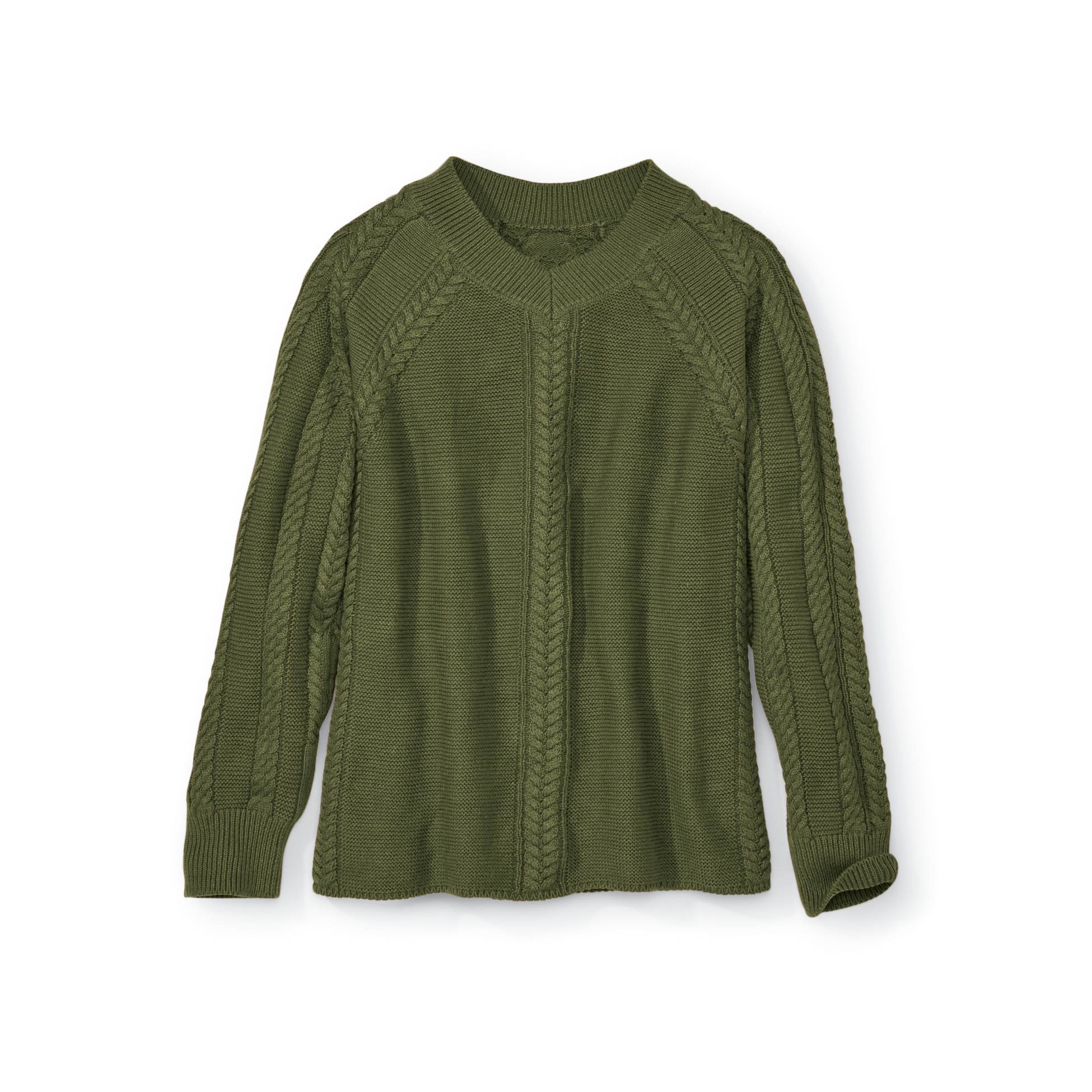 Cotton Cable V-Neck Sweater, Raglan Sleeves - Northstyle Catalog