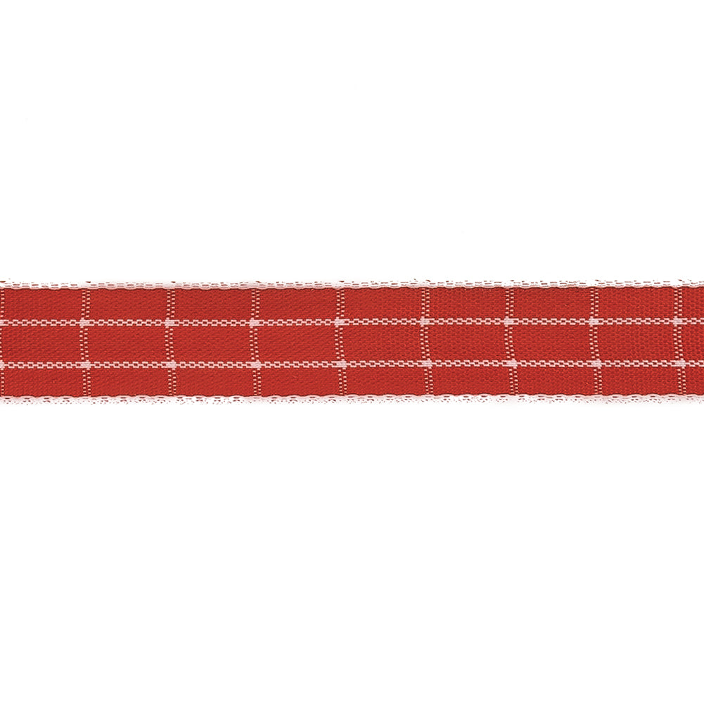 Red and White Windowpane Check Woven Ribbon - 0.625