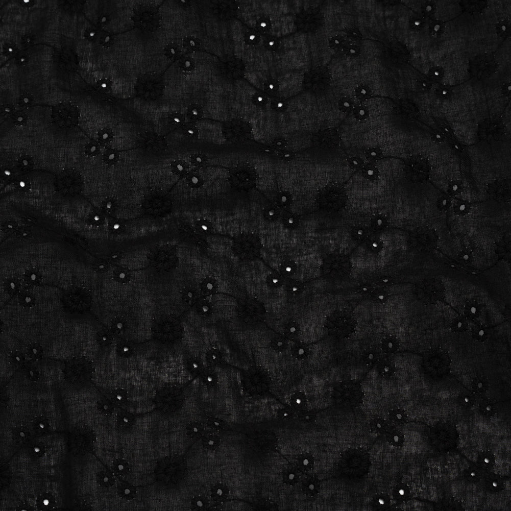Embroidered Eyelet Cotton Voile - Black Little Flowers on Vines - Naomi Collection - Joann Fabrics