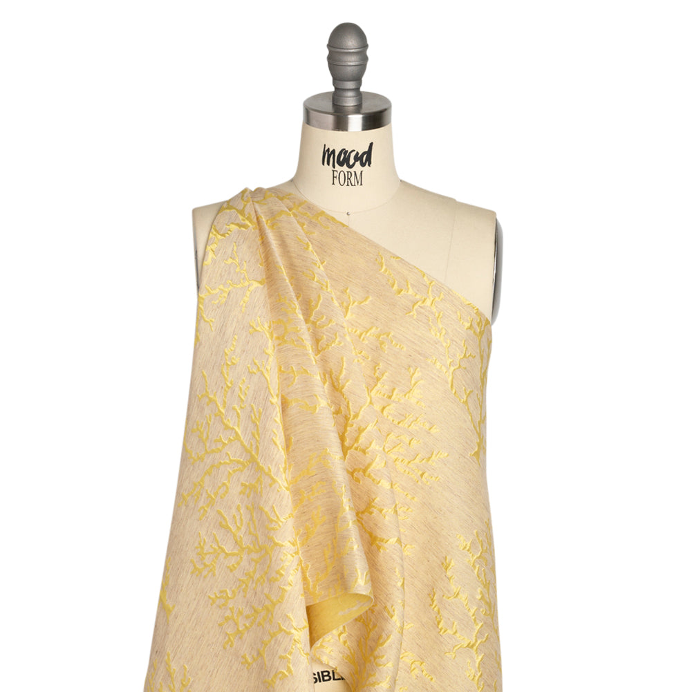 Luminous Yellow and Heathered Beige Winter Trees Lightweight Polyester and Linen Brocade - Joann Fabrics