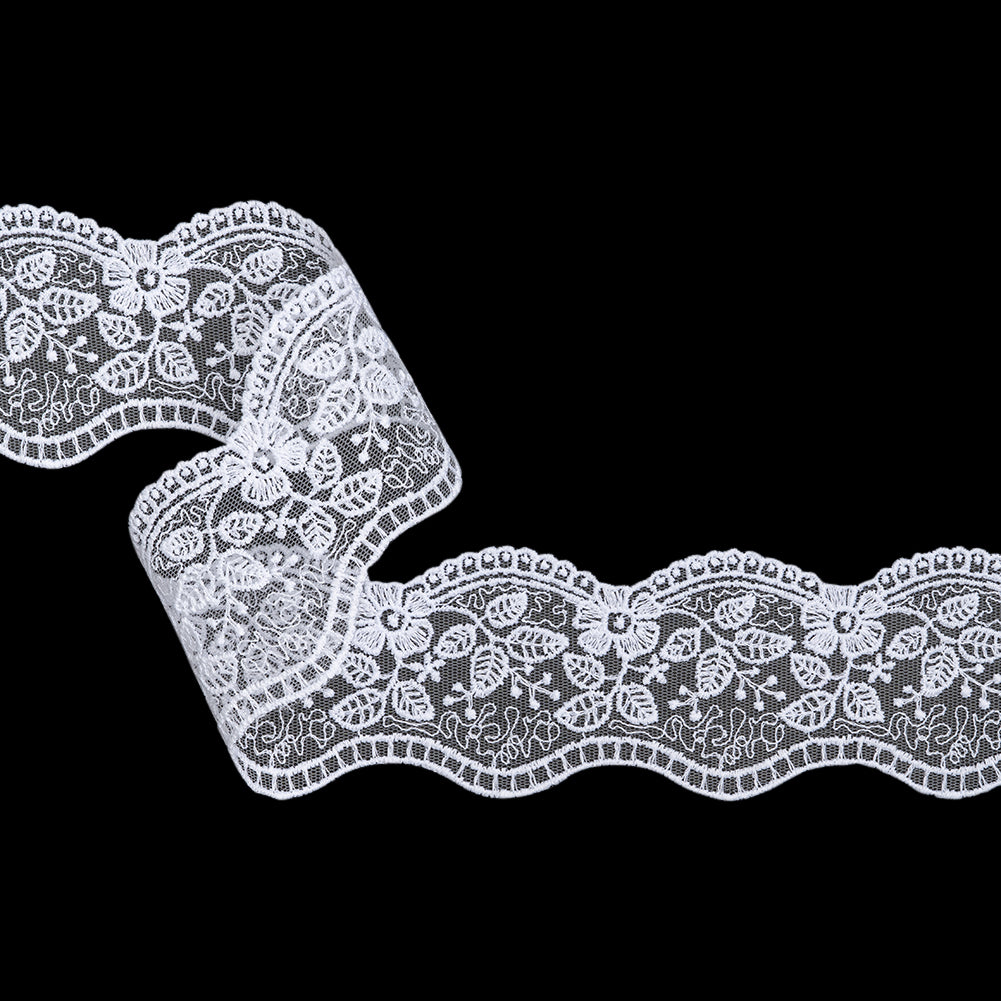 Embroidered Lace Tulle Trim with Scalloped Edges - 2.375